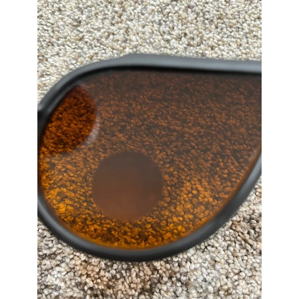 Turbo Vintage Aviator Sunglasses Matte Black Amber Lens UV Blue Light Block NEW
